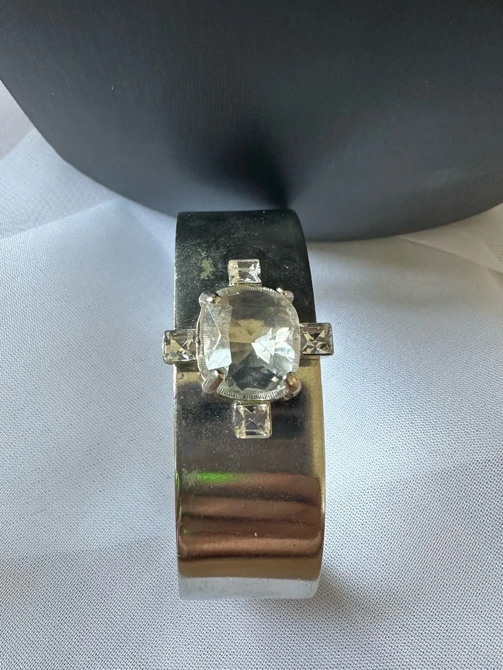 Vintage Gerard Yosca Crystal Accent Silver Cuff Bracelet